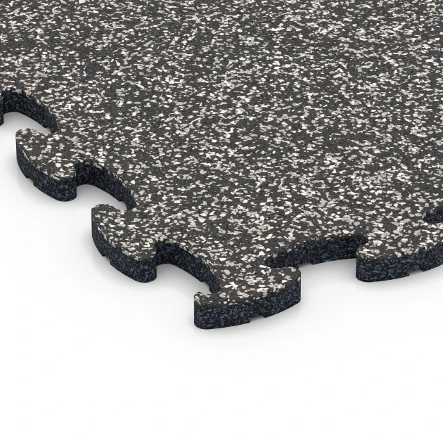 Detailaufnahme der Randausprägung von WARCO-Produkt 6778, Esterilla de gimnasio, Format 44,6 x 44,6 x 1,8 cm, Farbe Granito gris oscuro.