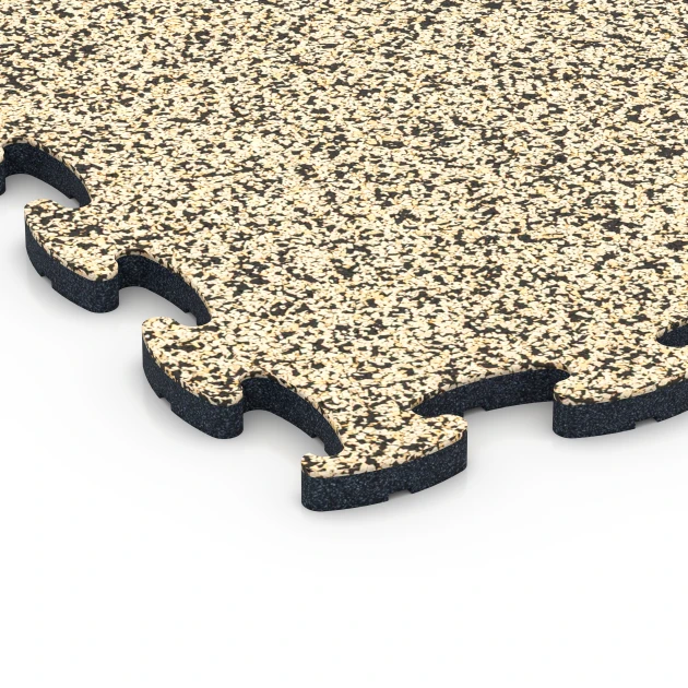 Detailaufnahme der Randausprägung von WARCO-Produkt 6865, Suelo Fitness Max, Format 44,6 x 44,6 x 1,8 cm, Farbe Travertino.