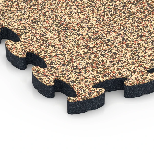 Detailaufnahme der Randausprägung von WARCO-Produkt 6880, Suelo Fitness Max, Format 44,6 x 44,6 × 2,8 cm, Farbe Terracota.