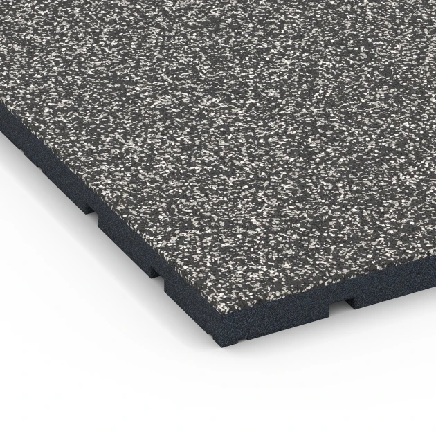 Detailaufnahme der Randausprägung von WARCO-Produkt 7132, Suelo de gimnasio para exterior, Format 60 x 60 x 3 cm | 0,36 m², Farbe Granito gris oscuro.