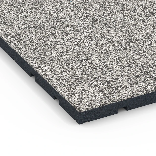Detailaufnahme der Randausprägung von WARCO-Produkt 7133, Suelo de gimnasio para exterior, Format 60 x 60 x 3 cm | 0,36 m², Farbe Granito gris.