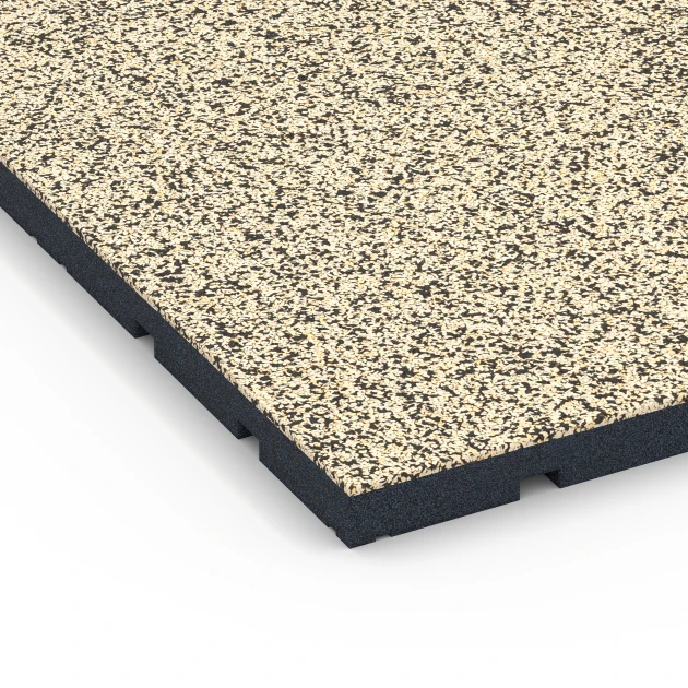 Detailaufnahme der Randausprägung von WARCO-Produkt 7138, Suelo de gimnasio para exterior, Format 60 x 60 x 3 cm | 0,36 m², Farbe Travertino.