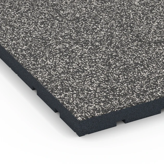 Detailaufnahme der Randausprägung von WARCO-Produkt 7141, Suelo de gimnasio para exterior, Format 60 x 60 x 4 cm | 0,36 m², Farbe Granito gris oscuro.