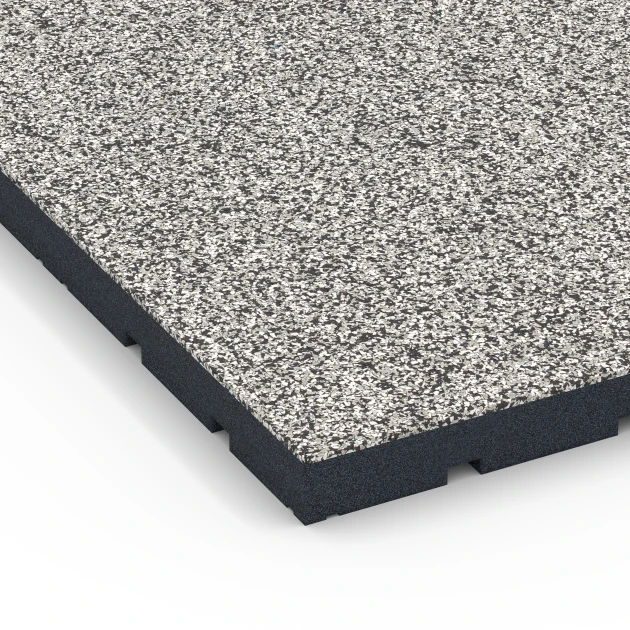 Detailaufnahme der Randausprägung von WARCO-Produkt 7142, Suelo de gimnasio para exterior, Format 60 x 60 x 4 cm | 0,36 m², Farbe Granito gris.