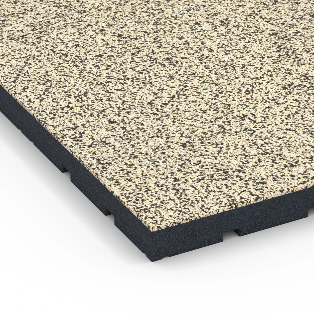 Detailaufnahme der Randausprägung von WARCO-Produkt 7147, Suelo de gimnasio para exterior, Format 60 x 60 x 4 cm | 0,36 m², Farbe Travertino.