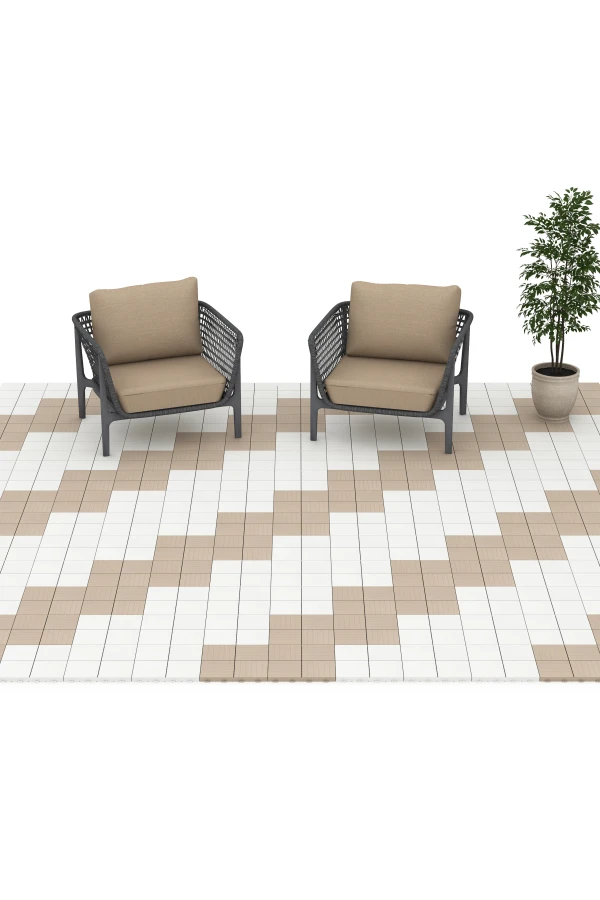 Beispielhafte Verlegung für den Artikel 6351 von WARCO - Mosaico – Baldosa encajable, Farbton Vainilla in der Abmessung 30 x 30 x 2 cm.