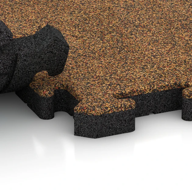 Großaufnahme vom Verbindungssystem von WARCO-Boden 2852 - Loseta anticaída tipo puzzle im Farbdesign Terracota. Abmessungen 50 x 50 x 4 cm | 0,25 m².