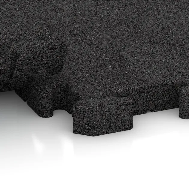 Großaufnahme vom Verbindungssystem von WARCO-Boden 3653 - Losa de paddock im Farbdesign Antracita. Abmessungen 500 x 500 x 40 mm.