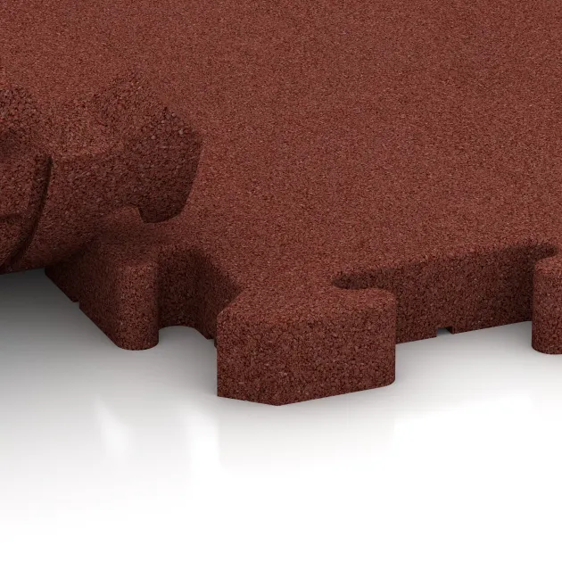 Großaufnahme vom Verbindungssystem von WARCO-Boden 4192 - Pavimento deportivo de caucho HD im Farbdesign Rojo ladrillo. Abmessungen 500 x 500 x 40 mm.