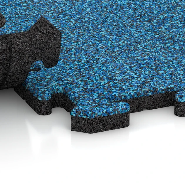 Großaufnahme vom Verbindungssystem von WARCO-Boden 2637 - Loseta anticaída tipo puzzle im Farbdesign Atlantico. Abmessungen 50 x 50 x 3 cm | 0,25 m².