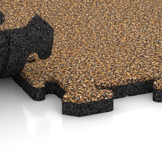 Großaufnahme vom Verbindungssystem von WARCO-Boden 5846 - Baldosa para eventos exteriores im Farbdesign Rattan. Abmessungen 50 x 50 x 3 cm | 0,25 m².