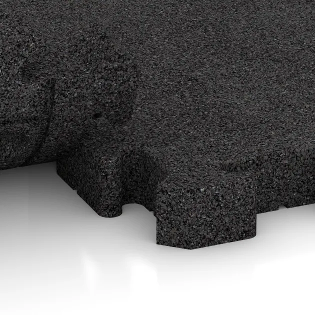 Großaufnahme vom Verbindungssystem von WARCO-Boden 4085 - Paddock mat im Farbdesign Antracita. Abmessungen 500 x 500 x 50 mm.