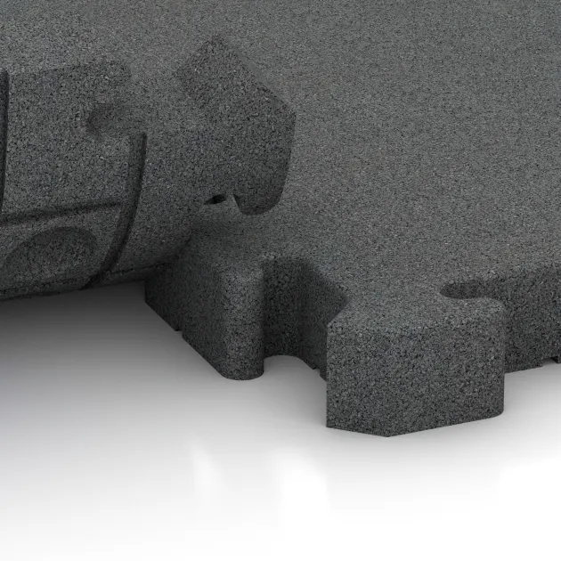 Großaufnahme vom Verbindungssystem von WARCO-Boden 3165 - Esterilla Protectora Fitness im Farbdesign Gris pizarra. Abmessungen 500 x 500 x 50 mm.