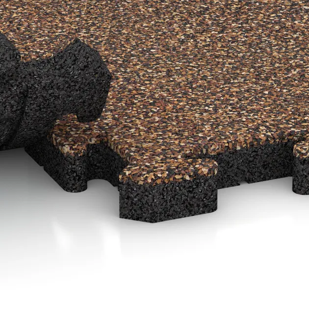 Großaufnahme vom Verbindungssystem von WARCO-Boden 4946 - Loseta de borde im Farbdesign Café con leche. Abmessungen 500 x 235 x 40 mm.