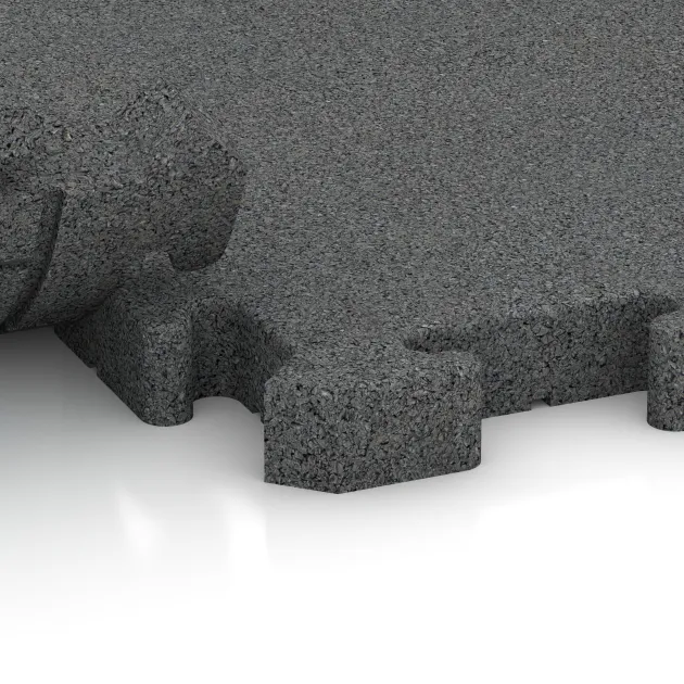 Großaufnahme vom Verbindungssystem von WARCO-Boden 5149 - Loseta de borde im Farbdesign Gris pizarra. Abmessungen 1000 x 485 x 40 mm.