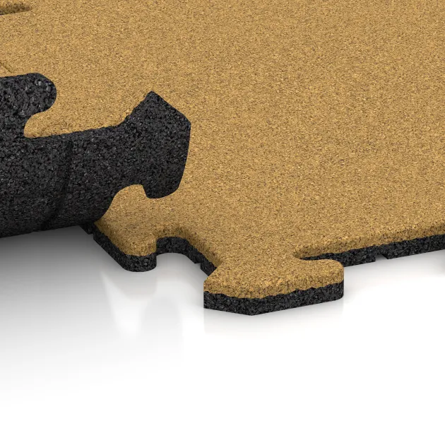 Großaufnahme vom Verbindungssystem von WARCO-Boden 6206 - Baldosa exterior im Farbdesign Amarillo limón. Abmessungen 500 x 500 x 18 mm.