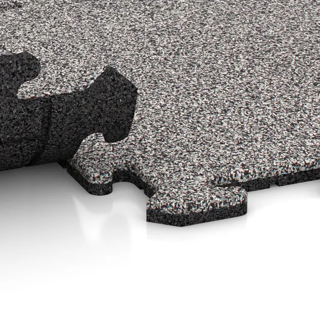 Großaufnahme vom Verbindungssystem von WARCO-Boden 4593 - Pavimento deportivo para perros HD im Farbdesign Gris jaspeado. Abmessungen 500 x 500 x 18 mm.