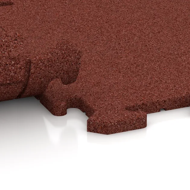 Großaufnahme vom Verbindungssystem von WARCO-Boden 3920 - Pavimento deportivo para perros HD im Farbdesign Rojo ladrillo. Abmessungen 500 x 500 x 18 mm.