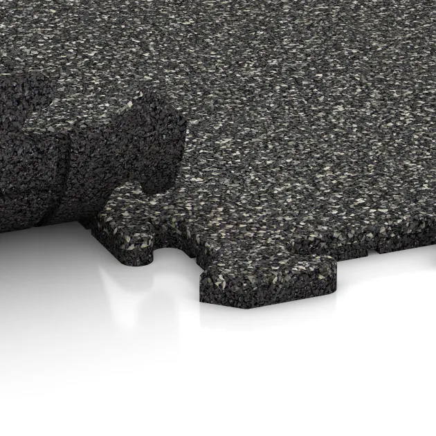 Großaufnahme vom Verbindungssystem von WARCO-Boden 0300 - Baldosa borde piscina im Farbdesign Granito oscuro. Abmessungen 1000 x 1000 x 18 mm.