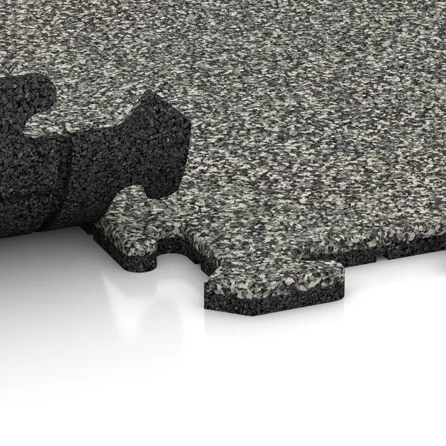 Großaufnahme vom Verbindungssystem von WARCO-Boden 0301 - Baldosa borde piscina im Farbdesign Granito clásico. Abmessungen 1000 x 1000 x 18 mm.
