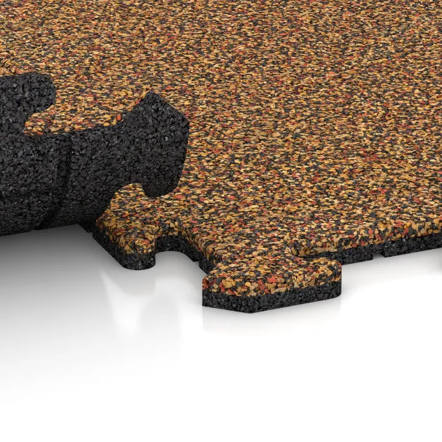 Großaufnahme vom Verbindungssystem von WARCO-Boden 4788 - Loseta de esquina HD im Farbdesign Terracota. Abmessungen 485 x 485 x 18 mm.