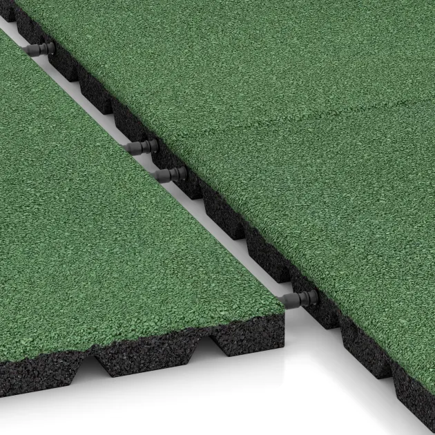 Großaufnahme vom Verbindungssystem von WARCO-Boden 5472 - Loseta de caucho para parques infantiles 3 cm - EN 1177 ≤ 100 cm im Farbdesign Verde pálido. Abmessungen 500 x 500 x 30 mm.