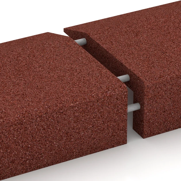 Großaufnahme vom Verbindungssystem von WARCO-Boden 2606 - Borde de caucho en forma de L im Farbdesign Rojo ladrillo. Abmessungen 100 × 40 cm | 5/15 cm.