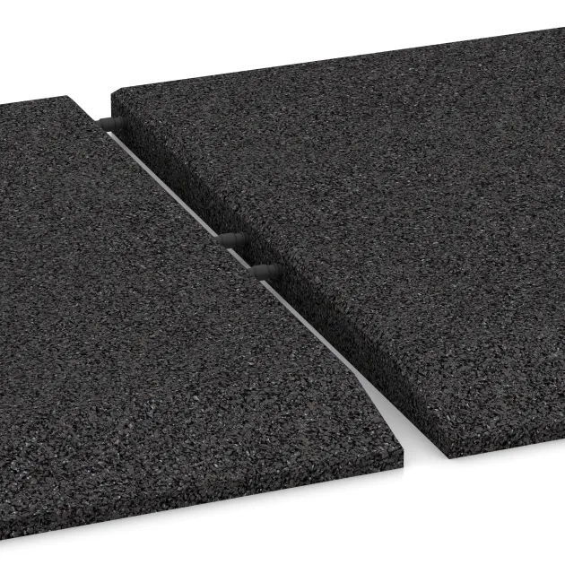 Großaufnahme vom Verbindungssystem von WARCO-Boden 0425 - Edge tile (one chamfered side) im Farbdesign Antracita. Abmessungen 500 x 500 x 30 mm.