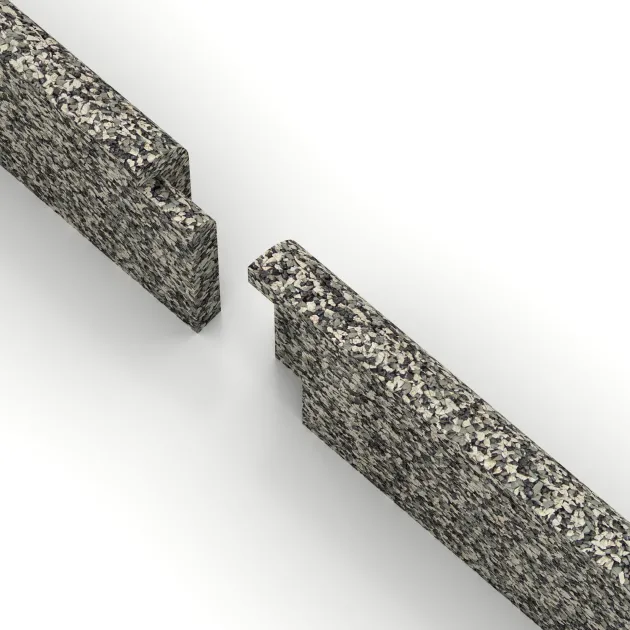 Großaufnahme vom Verbindungssystem von WARCO-Boden 2256 - Rodapié im Farbdesign Granito claro. Abmessungen 750 x 80 x 20 mm.