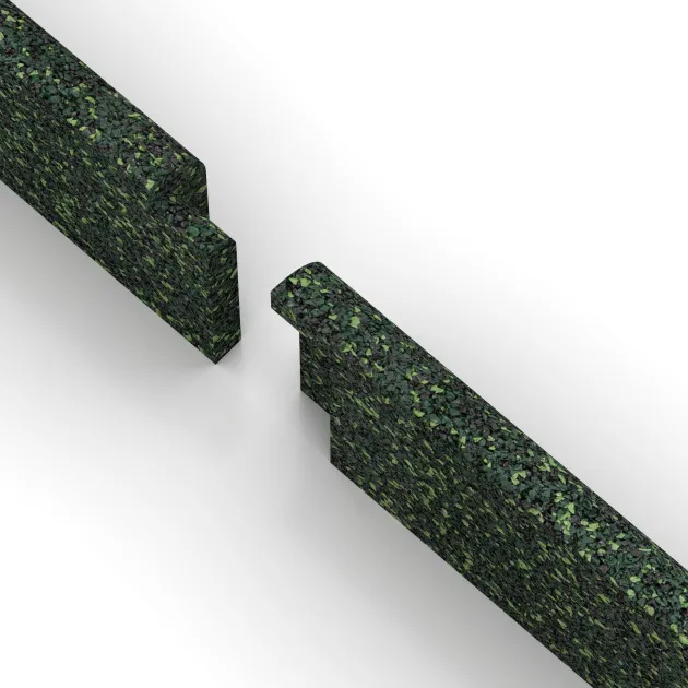 Großaufnahme vom Verbindungssystem von WARCO-Boden 2259 - Rodapié im Farbdesign Césped inglés. Abmessungen 750 x 80 x 20 mm.