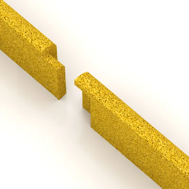 Großaufnahme vom Verbindungssystem von WARCO-Boden 4288 - Rodapié im Farbdesign Amarillo limón. Abmessungen 750 x 80 x 20 mm.