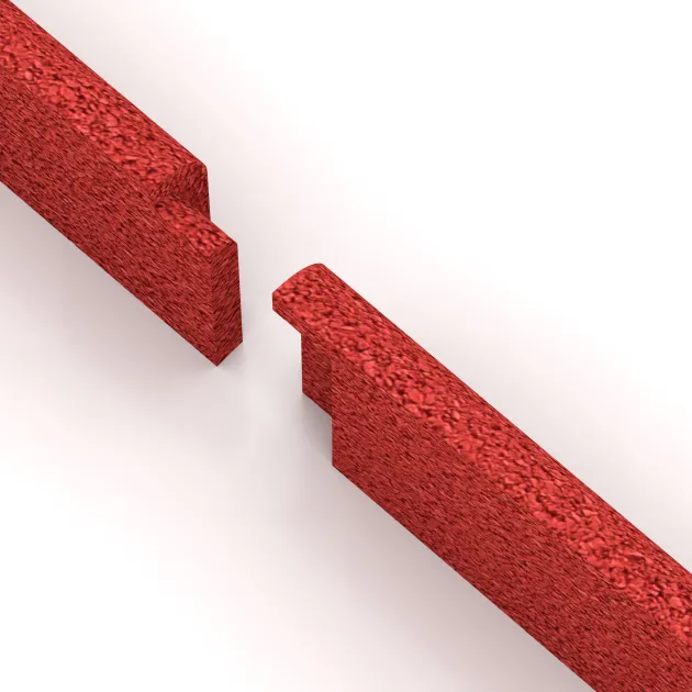 Großaufnahme vom Verbindungssystem von WARCO-Boden 4286 - Rodapié im Farbdesign Rosa. Abmessungen 750 x 80 x 20 mm.