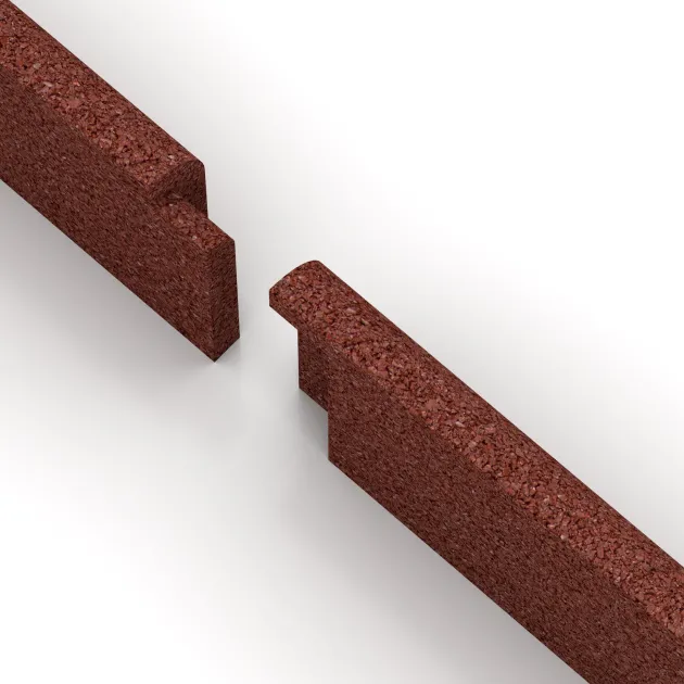 Großaufnahme vom Verbindungssystem von WARCO-Boden 2264 - Wall protection - skirting board im Farbdesign Rojo ladrillo. Abmessungen 750 x 80 x 20 mm.