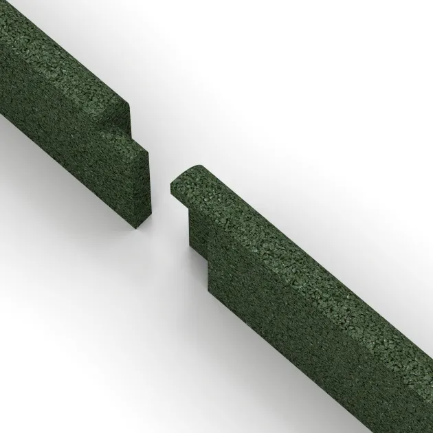 Großaufnahme vom Verbindungssystem von WARCO-Boden 2265 - Rodapié im Farbdesign Verde hierba. Abmessungen 750 x 80 x 20 mm.