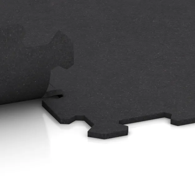 Großaufnahme vom Verbindungssystem von WARCO-Boden 1064 - Suelo de Fitness Compacto im Farbdesign Antracita mate. Abmessungen 970 x 970 x 8 mm.