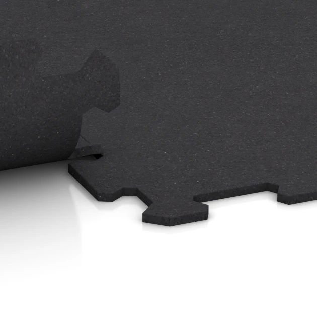 Großaufnahme vom Verbindungssystem von WARCO-Boden 1064 - Suelo de Fitness Compacto im Farbdesign Antracita mate. Abmessungen 970 x 970 x 8 mm | 0,94 m.