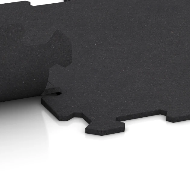 Großaufnahme vom Verbindungssystem von WARCO-Boden 0927 - Suelo de Fitness Compacto im Farbdesign Antracita mate. Abmessungen 485 x 485 x 8 mm | 0,235 m².