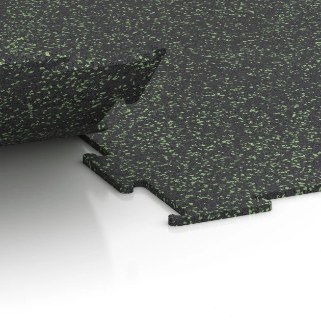 Großaufnahme vom Verbindungssystem von WARCO-Boden 6453 - Suelo de Fitness Compacto im Farbdesign Verde ligeramente moteado. Abmessungen 100 × 100 × 0,8 cm.