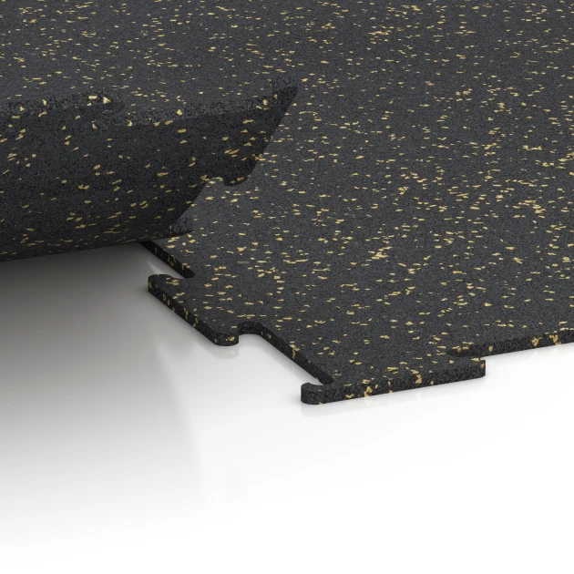 Großaufnahme vom Verbindungssystem von WARCO-Boden 6454 - Suelo de Fitness Compacto im Farbdesign Amarillo ligeramente moteado. Abmessungen 100 × 100 × 0,8 cm.