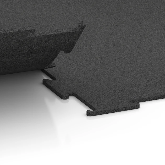 Großaufnahme vom Verbindungssystem von WARCO-Boden 6455 - Suelo de Fitness Compacto im Farbdesign Antracita. Abmessungen 50 × 50 × 0,8 cm.
