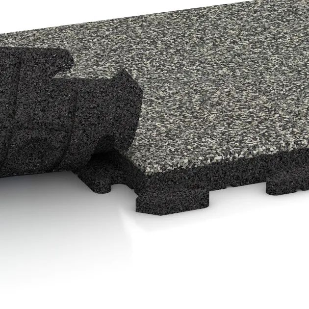 Großaufnahme vom Verbindungssystem von WARCO-Boden 1340 - Baldosa borde piscina Clásica im Farbdesign Granito clásico. Abmessungen 500 x 500 x 40 mm.
