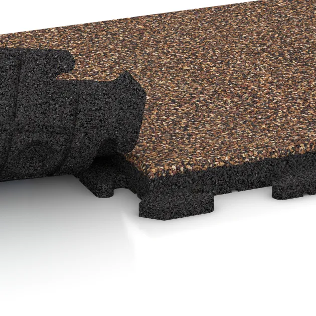 Großaufnahme vom Verbindungssystem von WARCO-Boden 1302 - Paving slab im Farbdesign Café con leche. Abmessungen 500 x 500 x 40 mm.