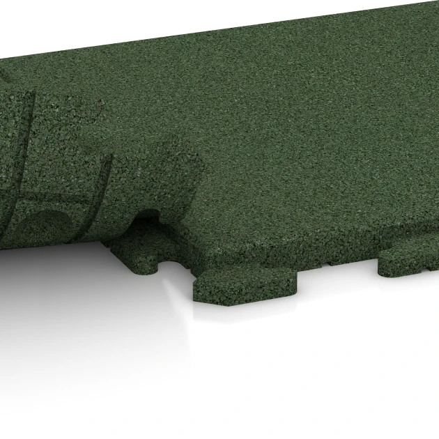 Großaufnahme vom Verbindungssystem von WARCO-Boden 1250 - Baldosa exterior Classic im Farbdesign Verde hierba. Abmessungen 50 x 50 x 3 cm | 0,25 m².