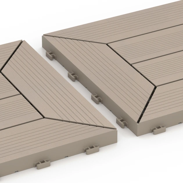 Großaufnahme vom Verbindungssystem von WARCO-Boden 6350 - Patrón de casetones – Baldosa encajable im Farbdesign Vainilla. Abmessungen 30 x 30 x 2 cm.