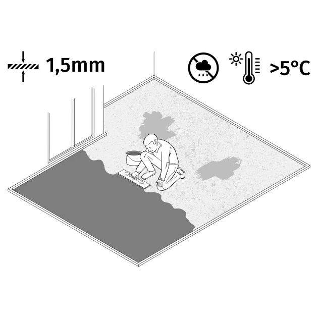 Großaufnahme vom Verbindungssystem von WARCO-Boden 0034 - ALLESDICHT – Impermeabilización de balcón & terraza im Farbdesign marrón rojizo. Abmessungen 3 kg | 0,9 m².