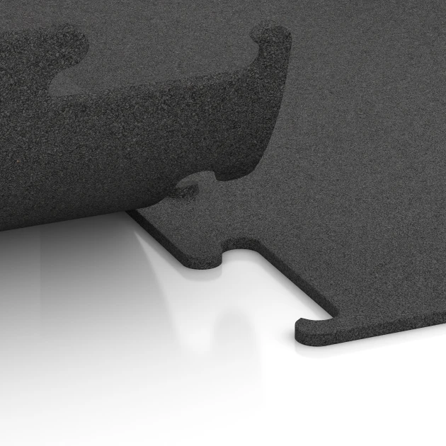 Großaufnahme vom Verbindungssystem von WARCO-Boden 3746 - Pavimento Fitness Performance Elite im Farbdesign Antracita. Abmessungen 100 x 100 x 1 cm | 1,00 m².