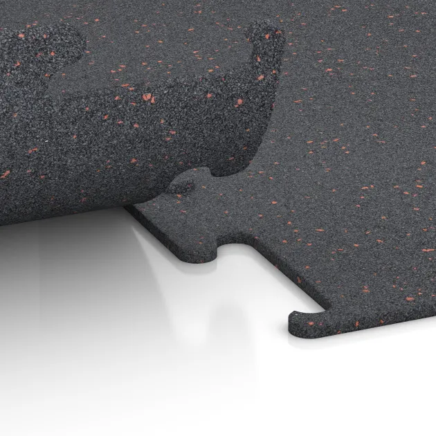 Großaufnahme vom Verbindungssystem von WARCO-Boden 3753 - Pavimento Fitness Performance Elite im Farbdesign Rojo ligeramente moteado. Abmessungen .