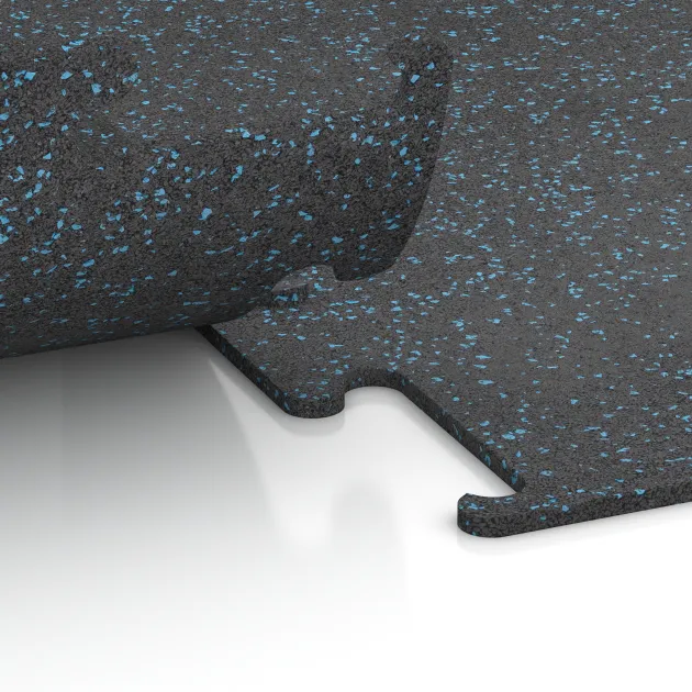 Großaufnahme vom Verbindungssystem von WARCO-Boden 3754 - Pavimento Fitness Performance Elite im Farbdesign Azul ligeramente moteado. Abmessungen .