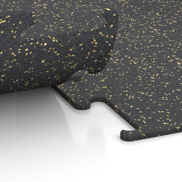 Großaufnahme vom Verbindungssystem von WARCO-Boden 3752 - Pavimento Fitness Performance Elite im Farbdesign Amarillo ligeramente moteado. Abmessungen 100 x 100 x 1 cm | 1,00 m².