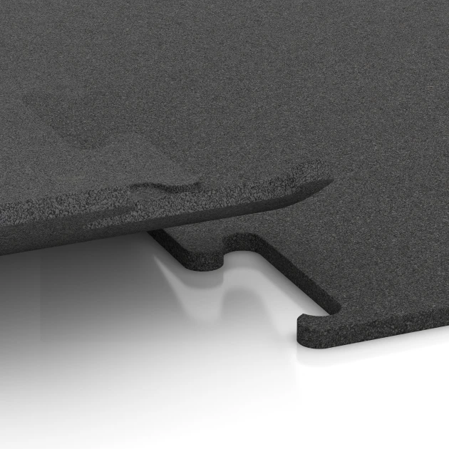 Großaufnahme vom Verbindungssystem von WARCO-Boden 3747 - Pavimento Fitness Performance Elite im Farbdesign Antracita. Abmessungen 100 x 100 x 1,5 cm | 1,00 m².
